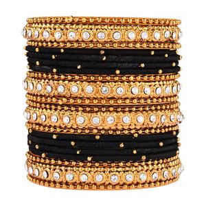 Conjunto de pulsera de hilo de seda, joyería de moda, juego de brazalete de Color negro con cuentas de cristal bañado en Oro indio (20 Uds.) - Product Image 1
