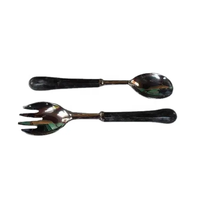 Grey Resin Handle Salad Server Set in Steel Polished Handles in other Material also Available Flatware