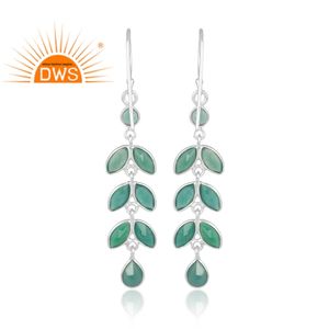 925 fin argent Sterling naturel vert Onyx pierre précieuse feuille conception balancent boucle d'oreille pour les femmes fabricant de bijoux - Product Image 4