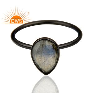 Bague en argent noir Rhodium 925 pour femme, vente en gros, ensemble de bijoux, Labradorite, pierre précieuse, fabrication de bagues - Product Image 2