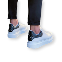 Baskets pour hommes en cuir véritable à semelle haute et clous, Blanc Noir, style décontracté urbain streetwear, faites à la main, qualité supérieure, tendance automne, Arch