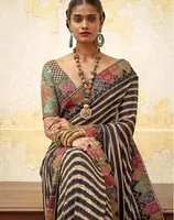 Новое эксклюзивное дизайнерское платье Partywear с цифровым принтом и вышивкой, кружевное рабочее сари для женщин в индийском стиле, шелк-Жоржет