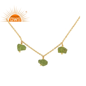 Collar de piedras preciosas de peridoto Natural para niñas, joyería de plata chapada en oro de 14k, venta al por mayor - Product Image 1