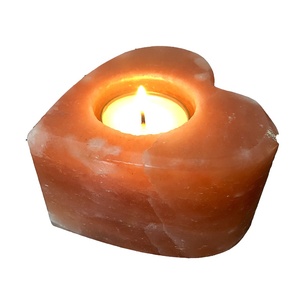 Porte-bougie en pierre de sel de l'Himalaya de haute qualité, fait main, en matériau organique, en forme de cœur, avec emballage - Sian Enterprises - Product Image 2
