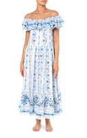 Robe d'été bohème Banjara Maxi pour femmes fabuleusement bleu sérigraphié broderie tonale miroir travail épaules courtes aimé!