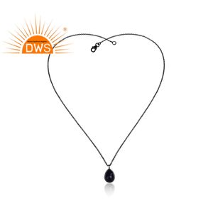 ลูกแพร์ตัดธรรมชาติสีฟ้าคอรันดัมจี้ด้วย925สร้อยคอเงินเครื่องประดับผู้ค้าส่งผู้ผลิตเครื่องประดับชุบโรเดียม - Product Image 2