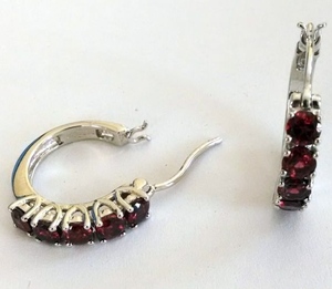 Pendientes de aro de plata de Estilo Vintage elegantes con piedra granate Pendientes de aro de plata vintage finos con piedra granate elegante - Product Image 1