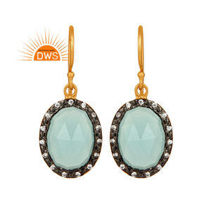 Pendientes Colgantes de Plata de Ley 925 con Calcedonia Aqua Natural y Circonitas Cúbicas para Mujer, Tendencia 2026, Fabricante de Joyería - Product Image 1