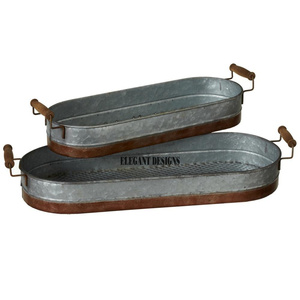 Plateau de service personnalisé, avec bande en cuivre, plat de service ovale fait à la main, Simple, plat de service galvanisé, vente en gros - Product Image 3