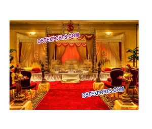 Mandap en bois doré pour les mariages gujaratis, mandap royal portable moderne avec décorations de mariage hindoues, événement en Australie - Product Image 1