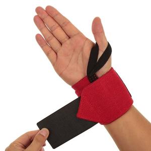 Muñequeras de gimnasio ajustables con logotipo de color personalizado Equipo de levantamiento de pesas deportivo unisex en rojo grueso/negro - Product Image 4