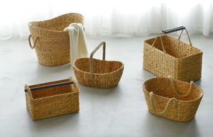 Cesta de almacenamiento de jacinto de agua natural hecha en Vietnam, cesta de tela hecha a mano colorida con asa para ropa y plantas - Product Image 3