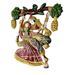 NIRMALA HANDICRAFTS - Artesanía Metálica Meenakari, Árbol de Radha Krishna, Arte en Esmalte Hecho a Mano, Decoración de Pared, Ídolo de Dios Hindú Indio - Product Image 2