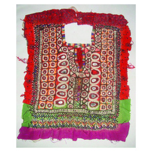 Vintage Afghani Baloch Tribal Banjara robe avec brodé cou joug miroir travail Applique Patch couture artisanat Boutique en ligne - Product Image 1