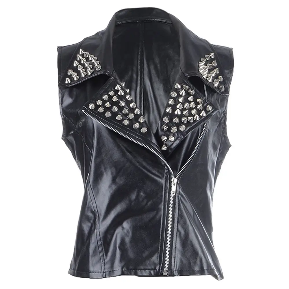 Women Fashion Outwear Black Genuine Leather Women's Vest / Latest Sleeveless Design Padded Genuine Leather Vests For Woman