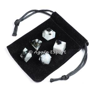 Compra de piedra lunar de arcoíris, juego de piedras geométricas con bolsa de terciopelo - Product Image 1