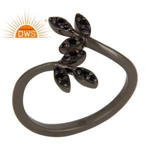 ธรรมชาติสีฟ้าไพลินแหวนพลอยผู้ผลิตเครื่องประดับการออกแบบใบโบราณสีดำโรเดียมชุบแหวนเงิน - Product Image 1