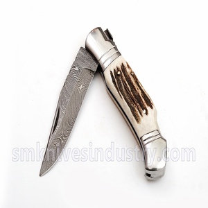Cuchillo de bolsillo personalizado hecho a mano de acero, de Damasco, con mango de asta de ciervo (smk1121) - Product Image 2