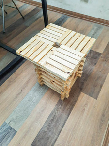 Customized high quality natural wood color size 350 x 350 x 450 mm wooden <b>foldable</b> square <b>table</b> lamp pine wood made - Product Image 6