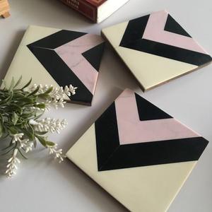 Europe Style 4-Piece Tea Coffee Tableware <b>Set</b> <b>Square</b> Resin Coasters in Pink Black White for Restaurants Hotels Kitchens Weddings - Product Image 2