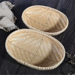 Ensemble de 3 plateaux de service mixtes en bambou et rotin, plateau rond en osier de bambou au Vietnam, vente en gros - Product Image 5