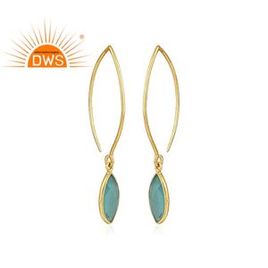 Boucles d'oreilles pendantes en argent sterling 925 plaqué or, forme bonbon brillant, calcédoine aqua, tendance, cadeau de mariage ou de fête - Product Image 2