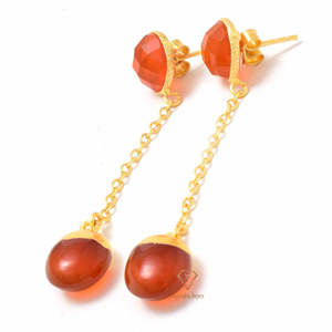 Pendientes de gota de Gema Natural de cornalina, aretes de Plata de Ley 18k chapados en oro hechos a mano, aretes de gema roja, proveedores - Product Image 3