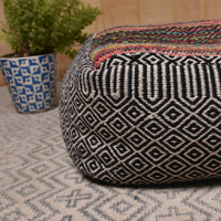 Nouveau pouf carré bohème en coton tissé, coussin de sol décoratif artisanal pour Noël, style bohème