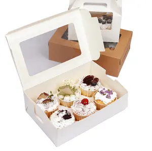 Cupcake Boxes with Window 6 dividers Cupcakes Kraft Bakery Cake Boxes Pastry for Cookie