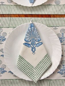 Tapis de table et serviettes de table à fleurs en coton indien imprimé bloc à main indien ensemble de 6 serviettes et 6 tapis - Product Image 6