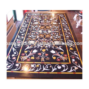 รูปสี่เหลี่ยมผืนผ้าสีดำหินอ่อน Pietra Dura โต๊ะรับประทานอาหาร - Product Image 1