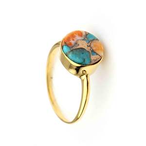 Anillo de Plata de Ley 925 con Turquesa Natural de Cobre y Ostra, Piedra de Nacimiento, Joyería de Plata con Baño de Oro, Anillo de Collet, Venta al por Mayor - Product Image 3
