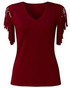 T-shirt à manches glands pour femmes Hauts élégants Vêtements pour femmes Motif solide Vêtements réguliers Longueur Prix raisonnable de haute qualité - Product Image 1