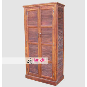 Armoire moderne en bois massif à 2 portes battantes / Penderie artisanale indienne pour hôtel, ferme ou salon - Product Image 3