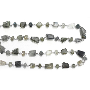 Tourmaline Rutilated thạch anh cốm & rondelle Shape Sterling Silver bạc mạ tràng hạt dây bọc chuỗi đối với trang sức làm - Product Image 2