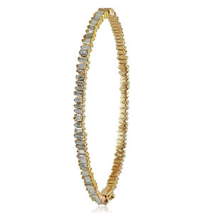 Prong Set Natural <b>Baguette</b> Diamond Solid 14k Yellow Gold Handmade Designer Bangle <b>Bracelet</b> Jewelry Wholesale - Product Image 1