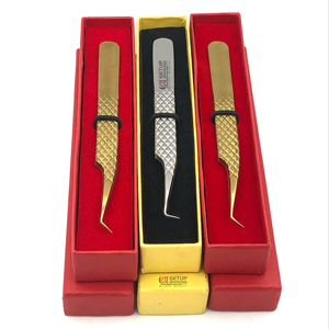 แหนบต่อขนตาสแตนเลสพลาสม่าสีทอง45องศาสีเงิน90องศาโลโก้ออกแบบได้ตามต้องการ - Product Image 1