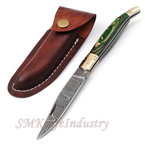 Custom Hand Forged Pocket Knife Hand Made Damascus Folding Knife with Leather Sheath Cover (smk1696) - Product Image 6