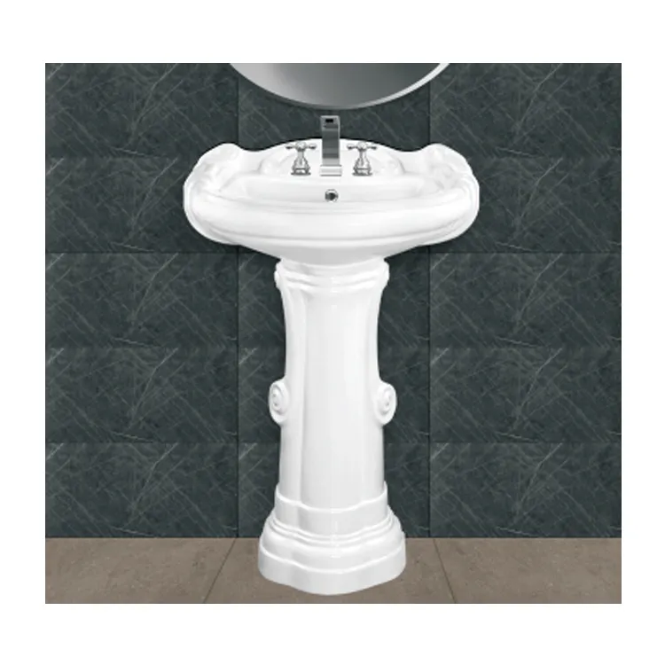 Superficie lucida Ceramica Bianca 25 "x 19" Lavabo con Piedistallo da India