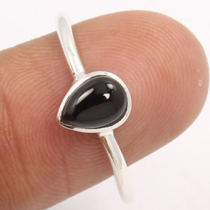 Onyx noir naturel poire pierre précieuse valeur pour l'argent sportif nouveau 925 argent sterling massif belle bague taille nous 8.75mm - Product Image 2