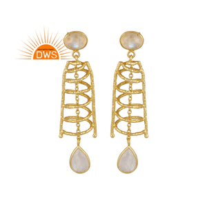 925 Sterling Silver 18K <b>Gold</b> Plated Natural Rainbow Moon Stone Gemstone <b>Dangle</b> <b>Earring</b> Jewelry for Women Gift for Her - Product Image 1