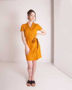 Nuevo vestido de lino 100% color naranja, moderno y a la moda, de manga corta, para mujer, estilo formal y sexy, colección 2026. - Product Image 3