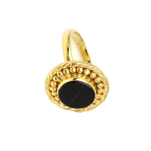 RJR0131 personalizado 10mm 925 anillo femenino de plata esterlina piedra preciosa de ónix negro Natural elegante Ajuste de bisel chapado en oro de moda - Product Image 4