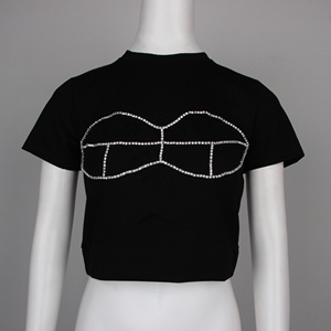 Camiseta Básica de Algodón 100% para Mujer, Manga Corta, Cuello Redondo, Corte Ajustado, Elástica, Casual, Tops Cortos para Mujer al por Mayor - Product Image 5