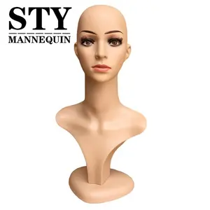 Professional Long Neck Female Realistic Mannequin Head With Shoulders 