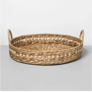 New Design Handwoven Water Hyacinth Serving tray with Handles for restaurants