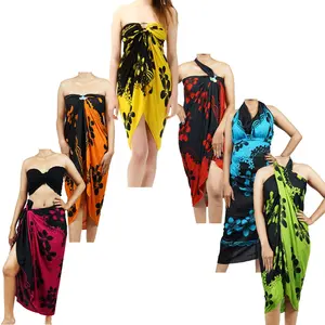 Son tasarım çiçek baskılı pareo plaj elbise 100% rayon sarong bikini mayo cover up endonezya