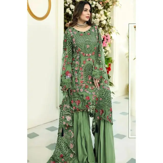 Stampa in cotone prato Trendy New Look TOP PURE Women India & Pakistan 5 pezzi abiti e Salwar per adulti con ricami esclusivi