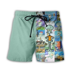 <b>Men's</b> SpongeBob Character Printed Board <b>Shorts</b> Quick Dry Drawstring Beach Swim Trunks Casual <b>Yellow</b> <b>Short</b> Pants - Product Image 2