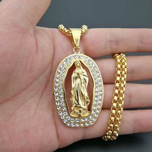 Colgante de acero inoxidable chapado en oro para mujer, joyería religiosa, cristales ostentosos, diamantes de imitación, colgante de <span class=keywords><strong>la</strong></span> <span class=keywords><strong>Virgen</strong></span> María, colgante de <span class=keywords><strong>la</strong></span> <span class=keywords><strong>Magdalena</strong></span> - Product Image 3